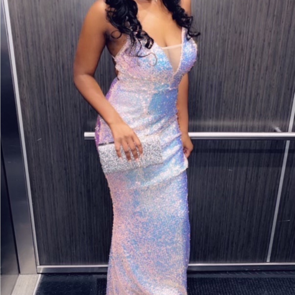 Iridescent Sequin Mermaid Prom Dress - Pink & Blue